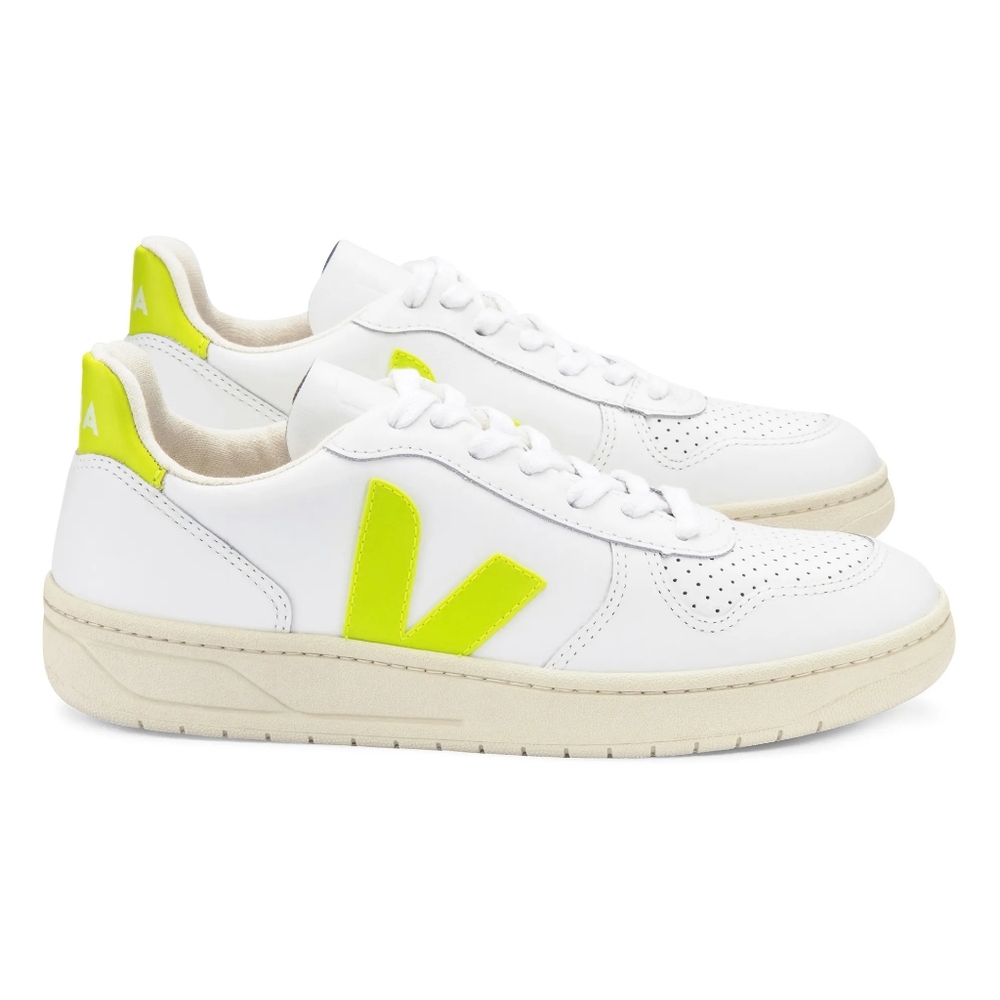 Veja V-10 Leather Sneakers Fluorescent yellow